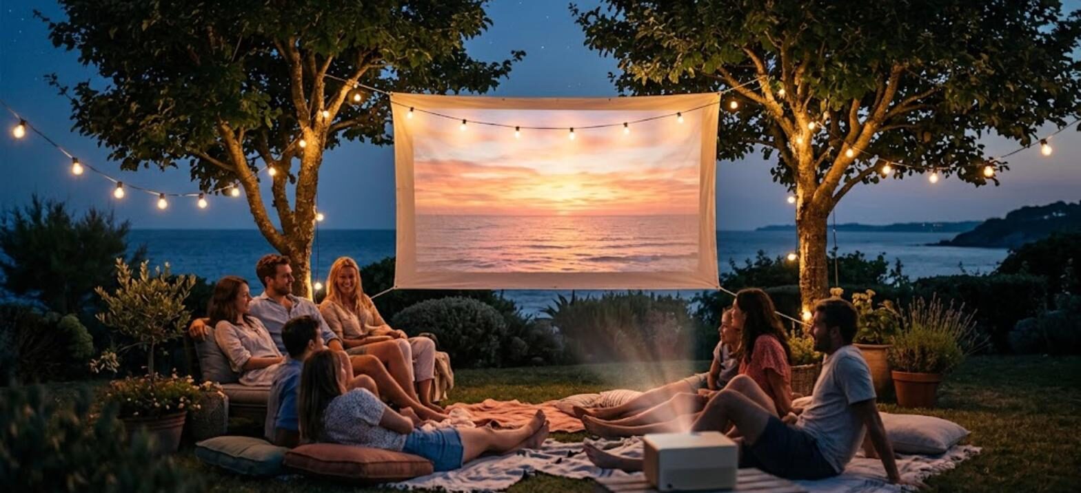 Bahçede projeksiyon ile film keyfi